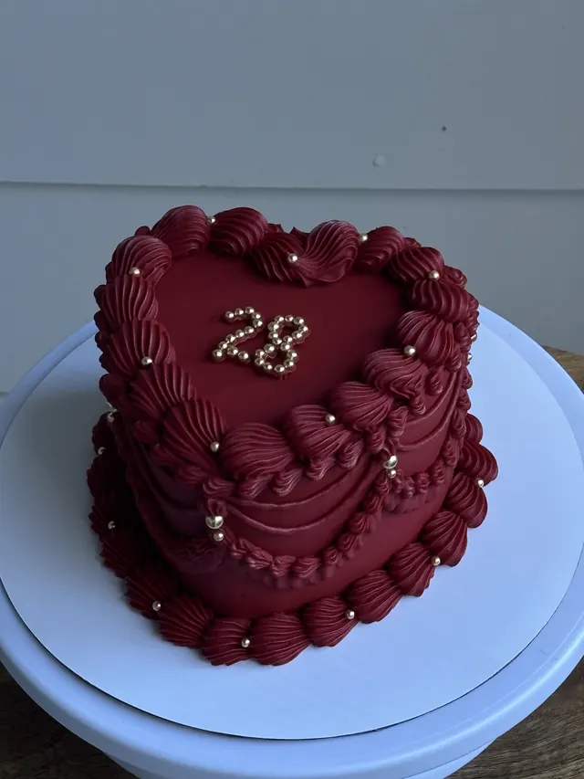 Burgundy heart cake with gold pearls and a pearl 28
