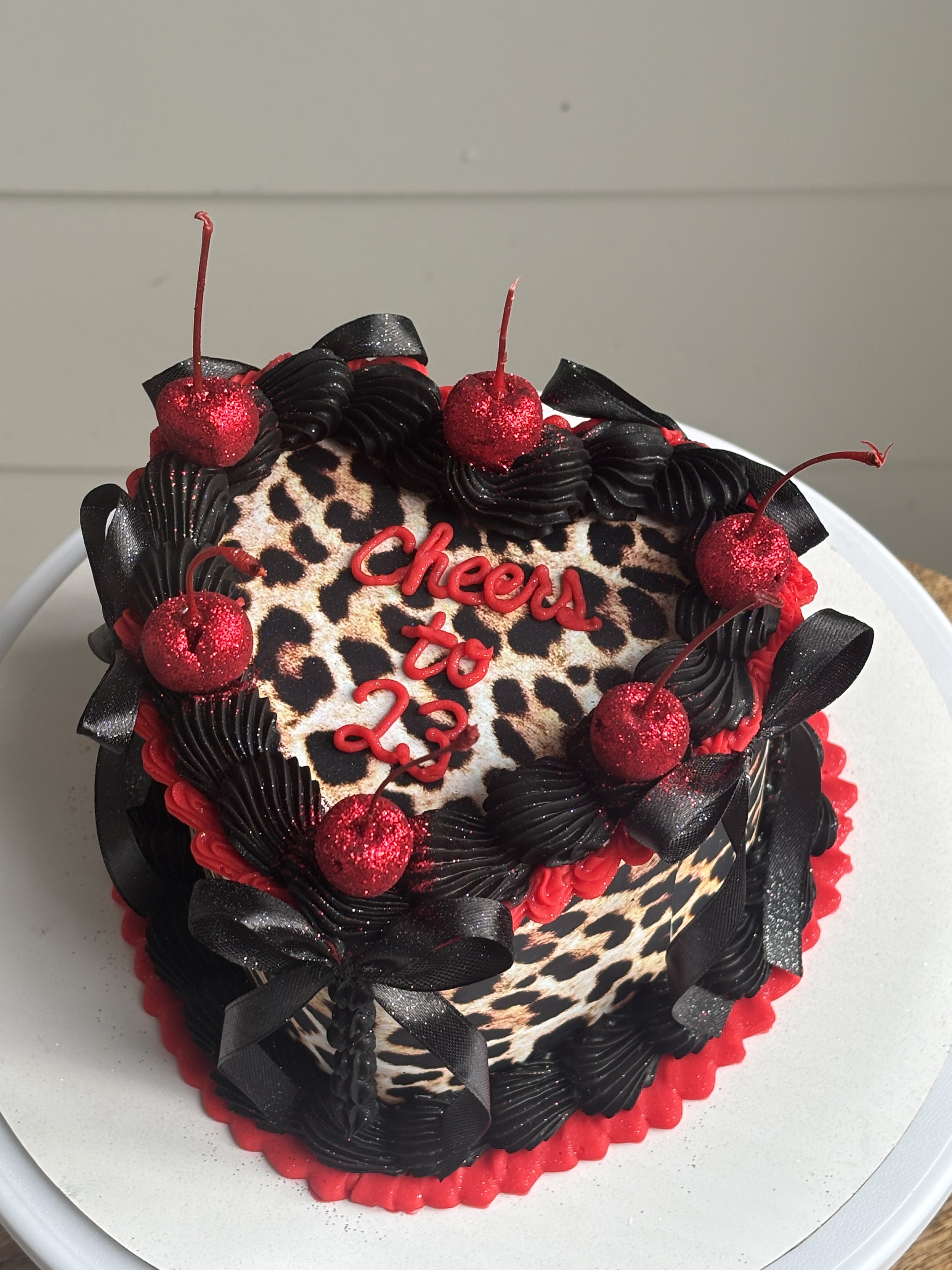 Leopard print 23 heart cake